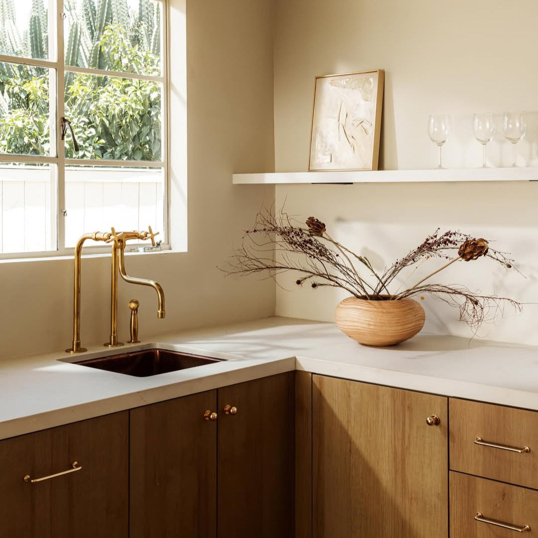 Unlacquered brass bridge faucet with sprayer