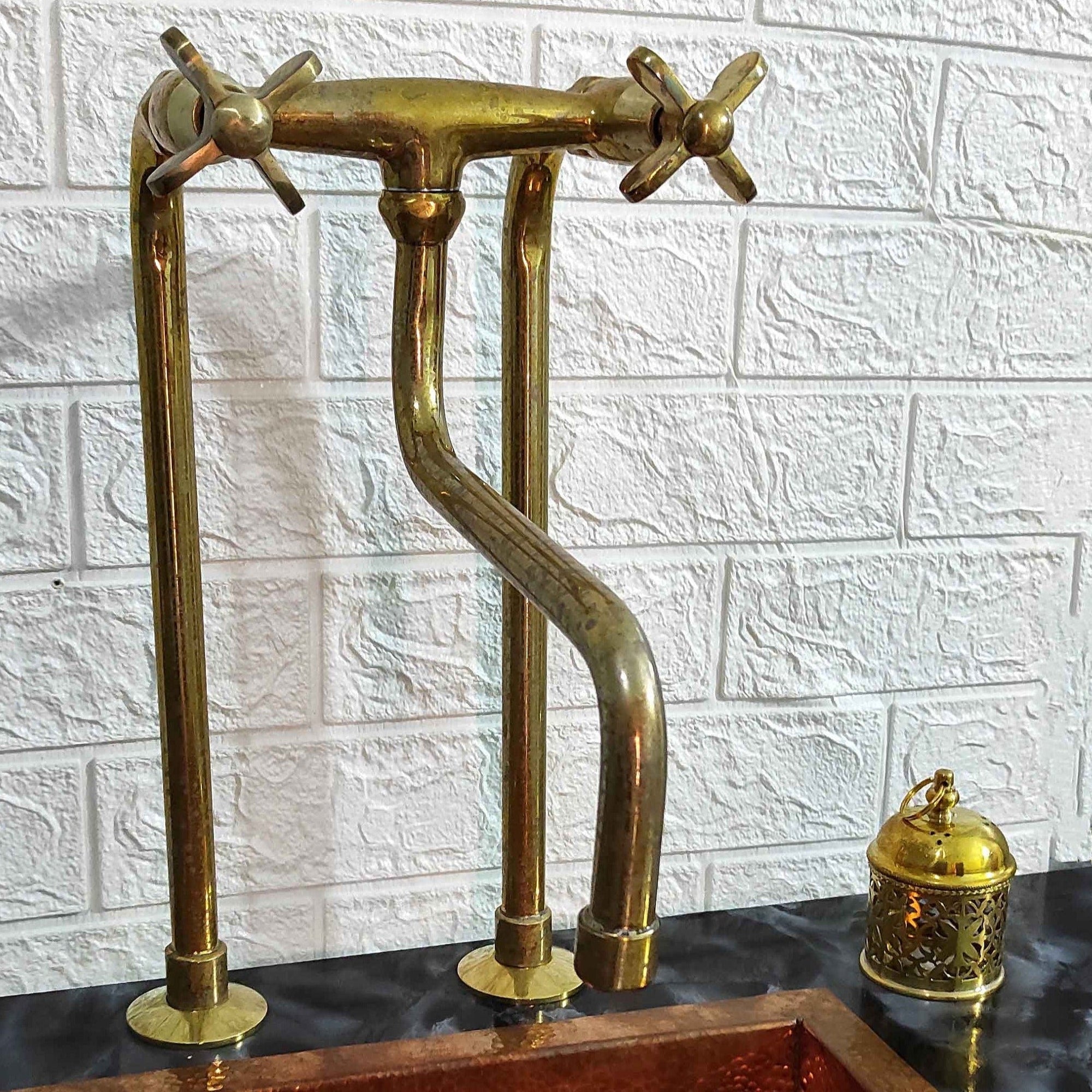 Antique Brass Kitchen Faucet With Long Legs - Brasspure