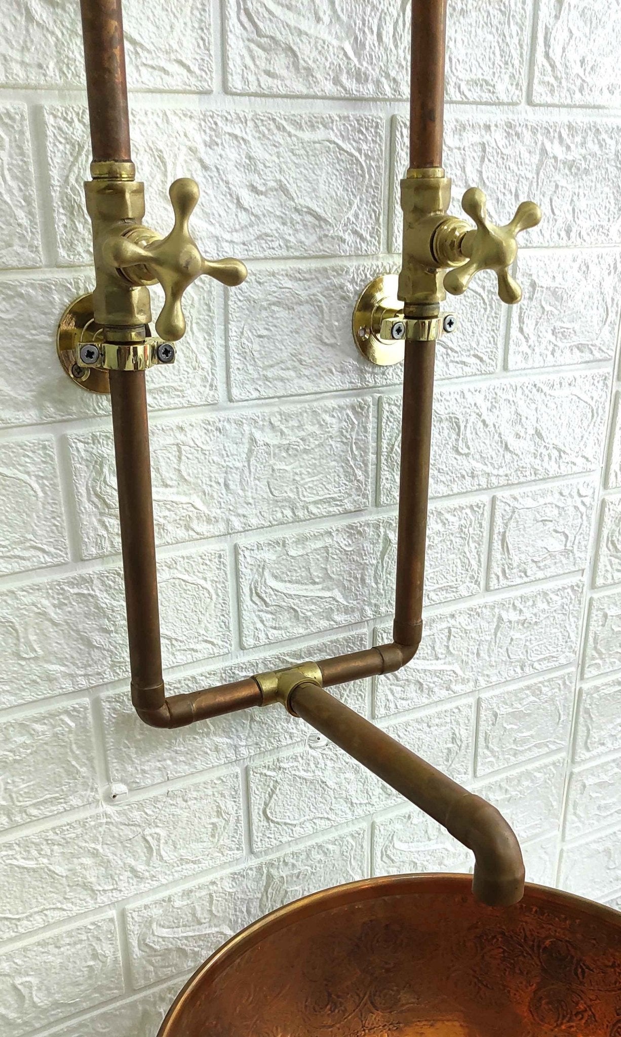 Antique Copper Wall Mount Faucet Sink - Brasspure