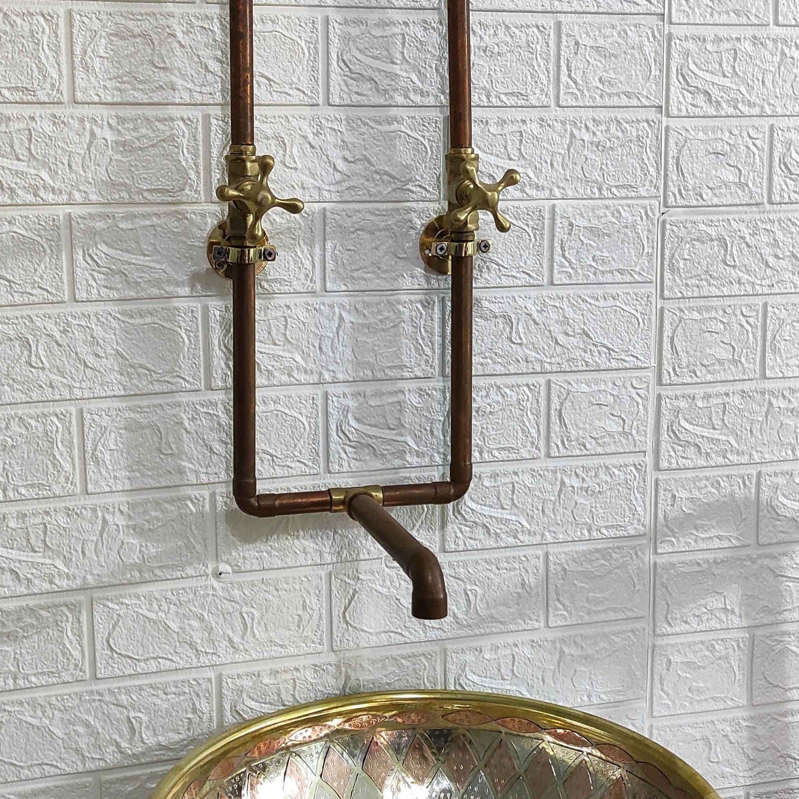 Antique Copper Wall Mount Faucet Sink - Brasspure