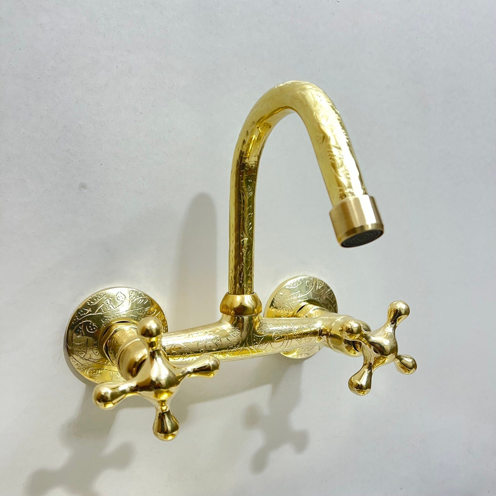 Engraved Brass Wall Mounted Kitchen Faucet - Brasspure
