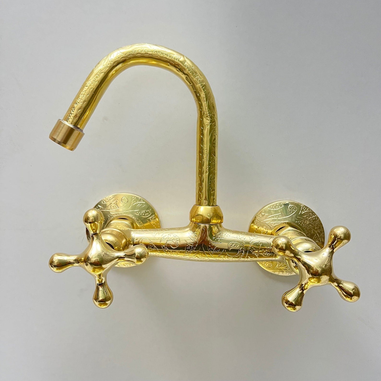 Engraved Brass Wall Mounted Kitchen Faucet - Brasspure