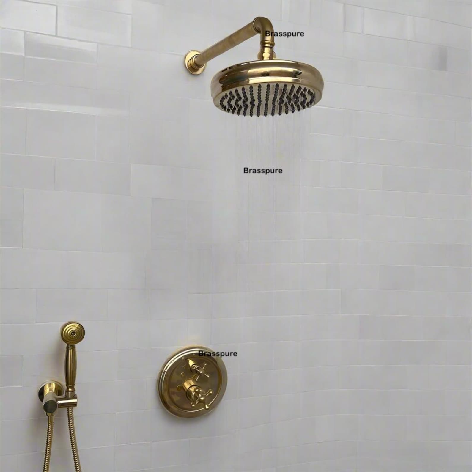 Unlacquered Brass Shower System With Adjustable ShowerHead