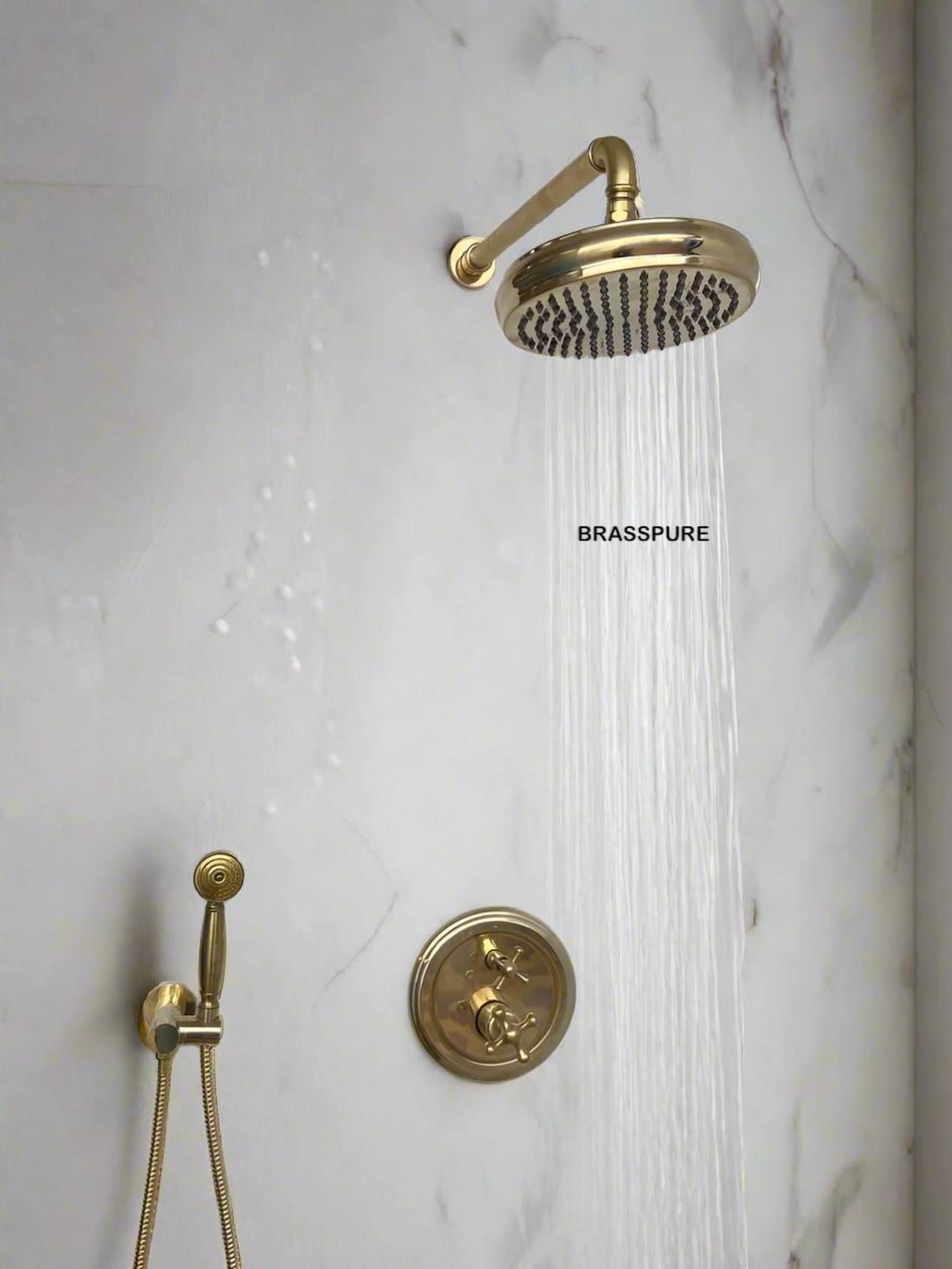 Unlacquered Brass Shower System With Adjustable ShowerHead