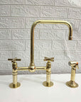 Unlacquered Brass Bridge Kitchen Faucet - Brasspure