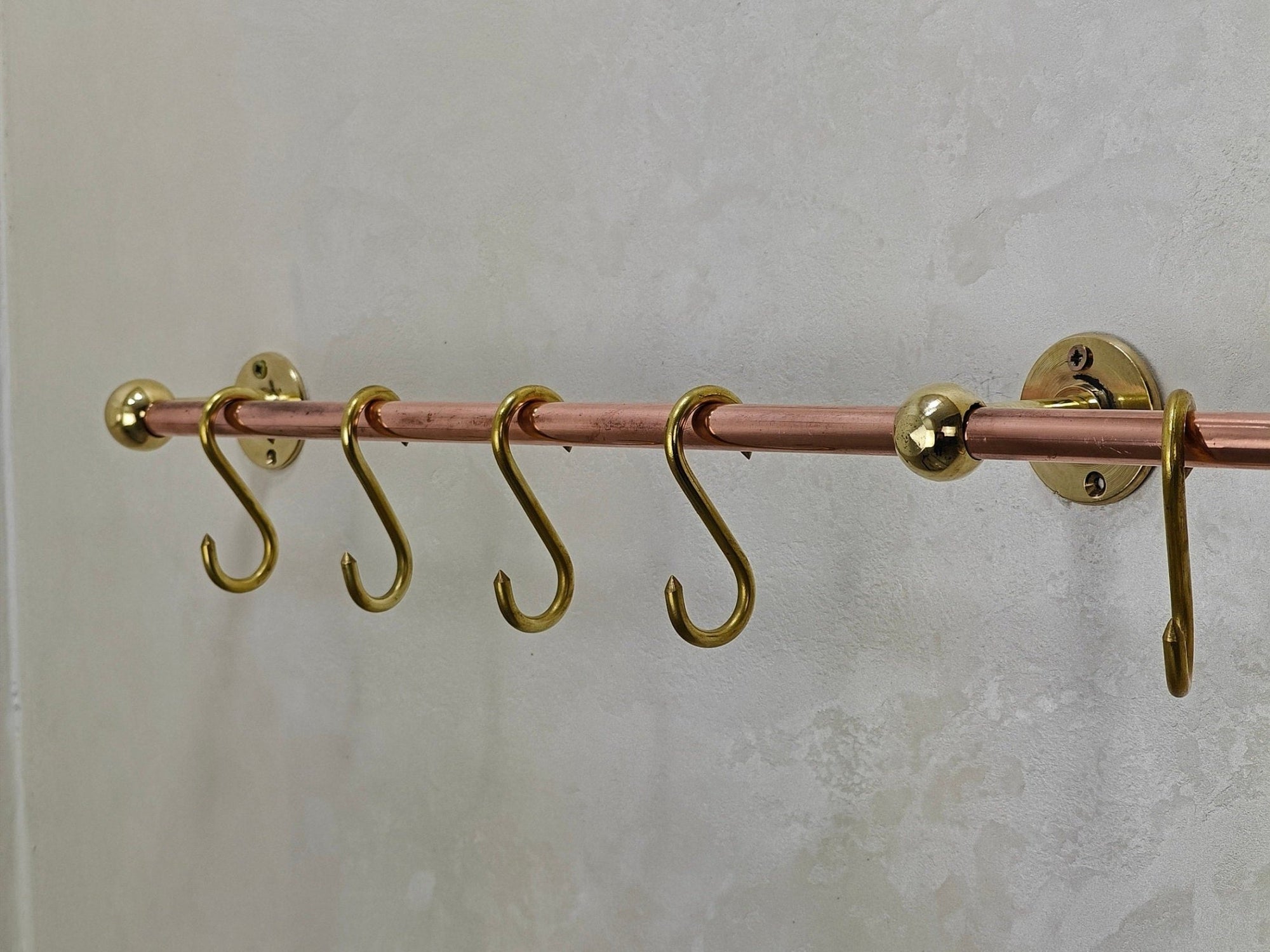 Unlacquered Brass Copper Pot Rail With S Hooks - Brasspure