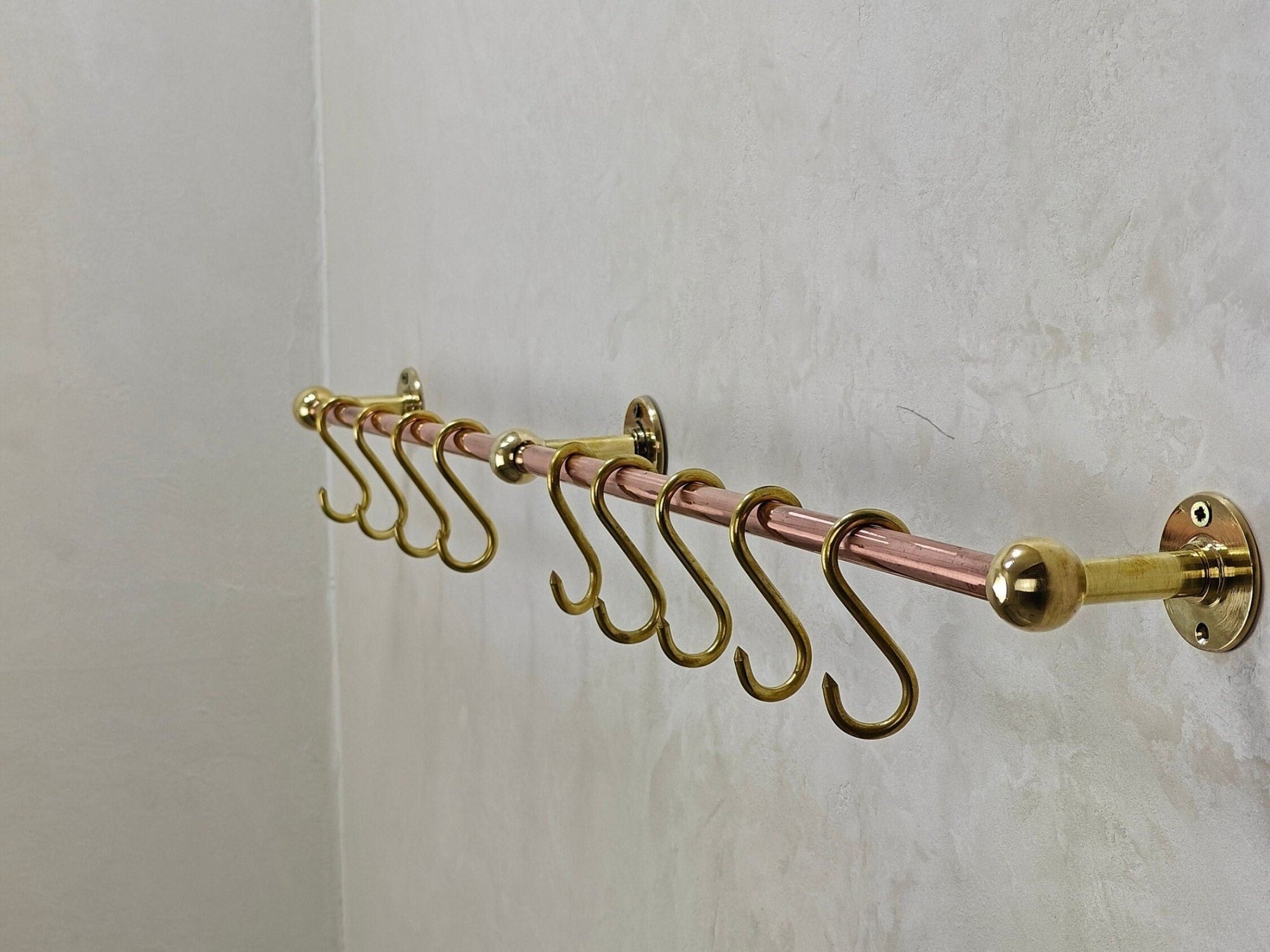 Unlacquered Brass Copper Pot Rail With S Hooks - Brasspure
