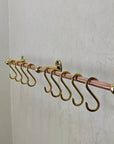 Unlacquered Brass Copper Pot Rail With S Hooks - Brasspure