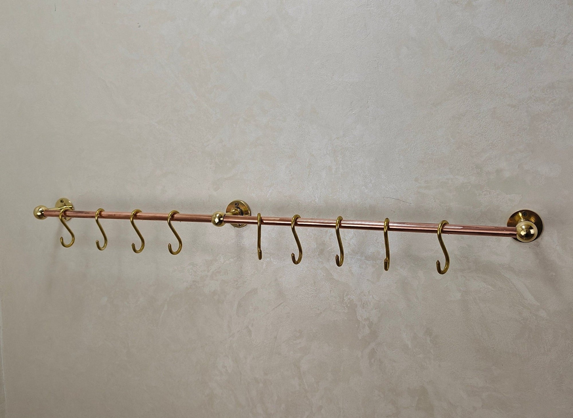 Unlacquered Brass Copper Pot Rail With S Hooks - Brasspure