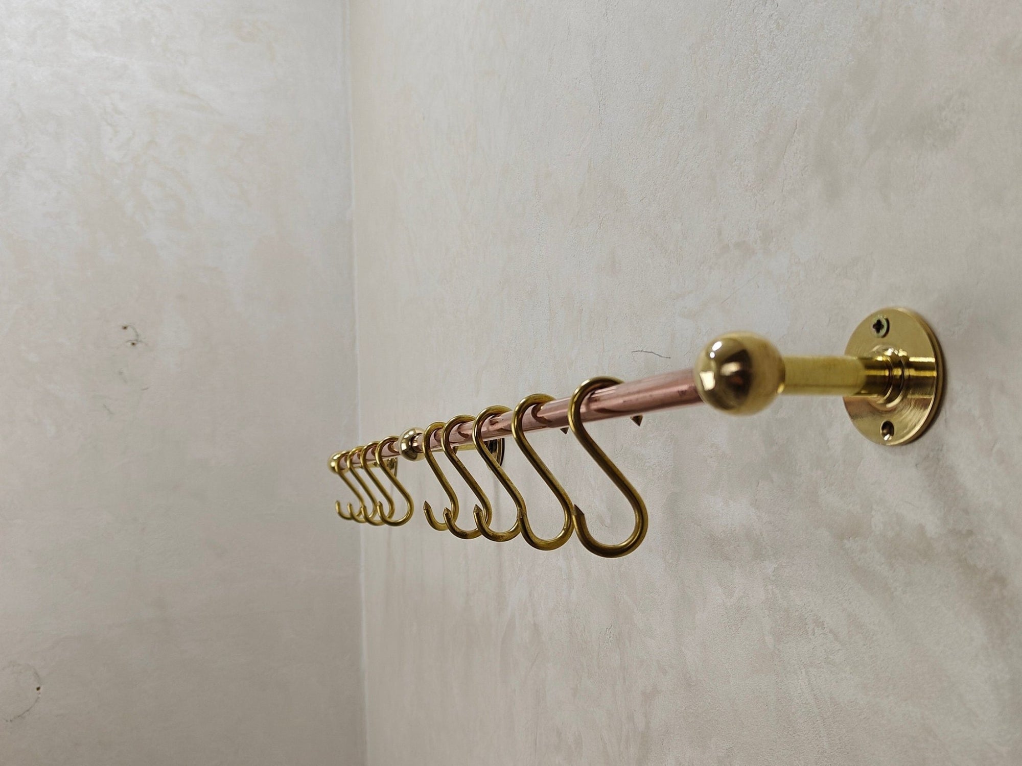 Unlacquered Brass Copper Pot Rail With S Hooks - Brasspure
