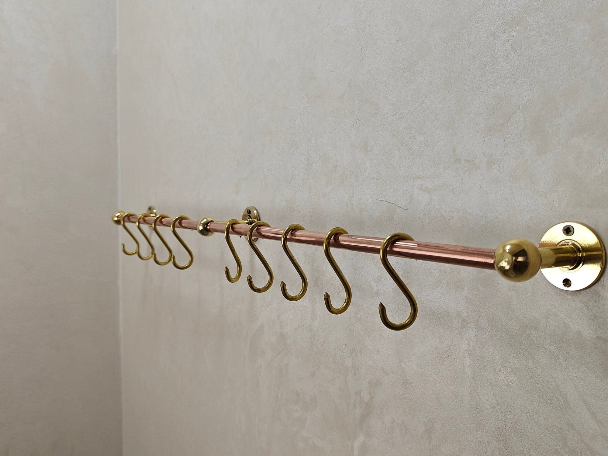 Unlacquered Brass Copper Pot Rail With S Hooks - Brasspure