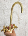 Unlacquered Brass Engraved Gooseneck Faucet - Brasspure