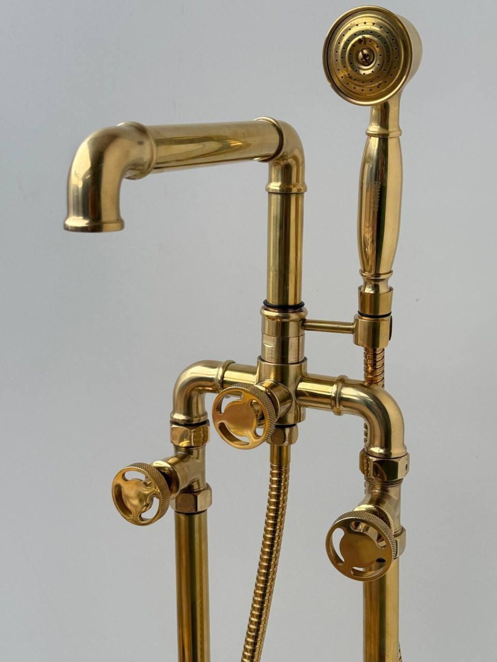 Unlacquered Brass Tub filler Faucet With Wheel Handle