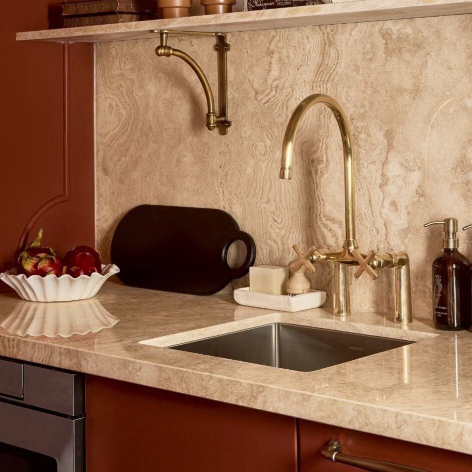 Unlacquered Brass Kitchen Faucet - Bridge Faucet with Front