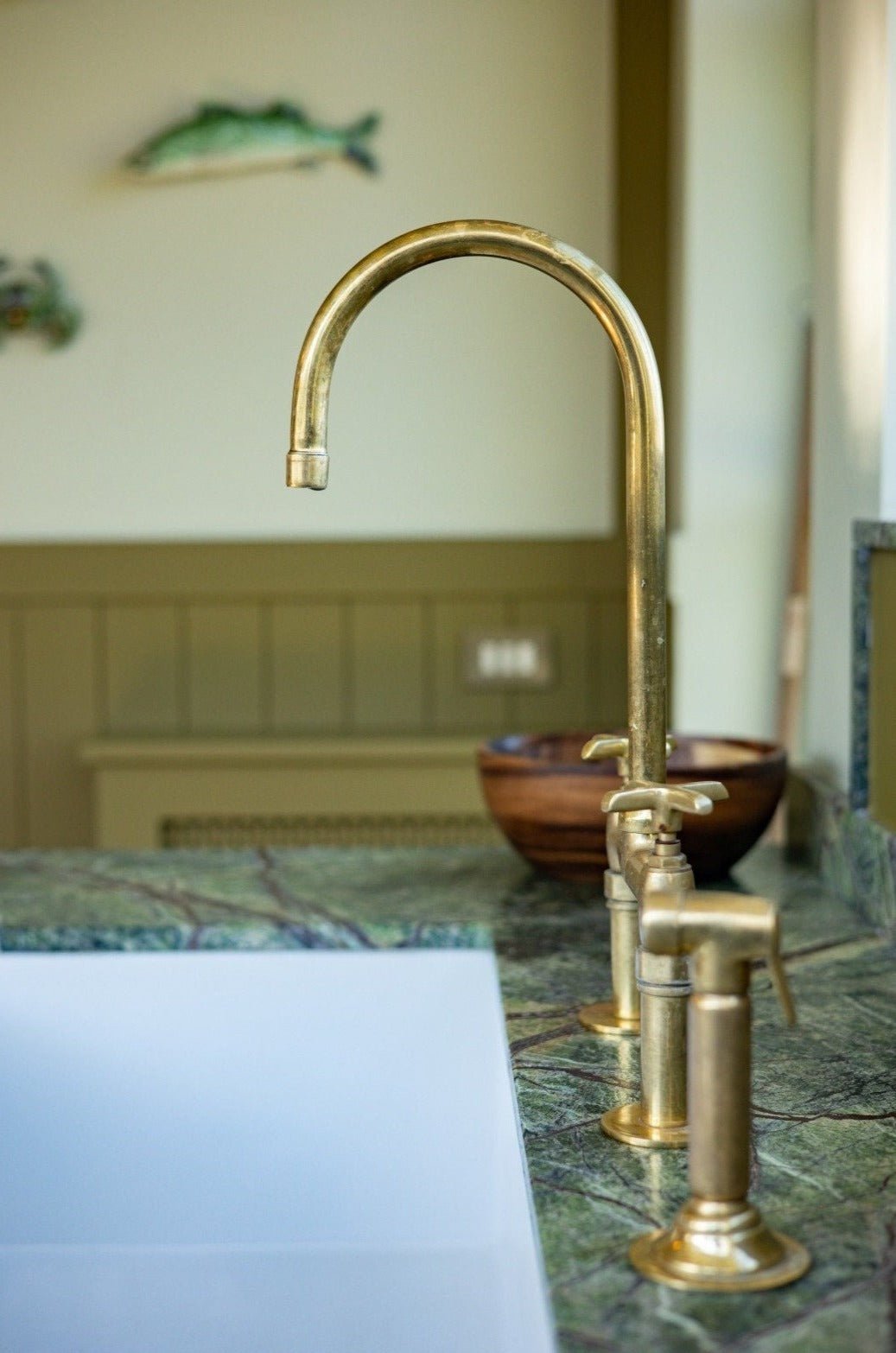 Unlacquered Brass Kitchen Faucet With Linear Legs - Solid Brass