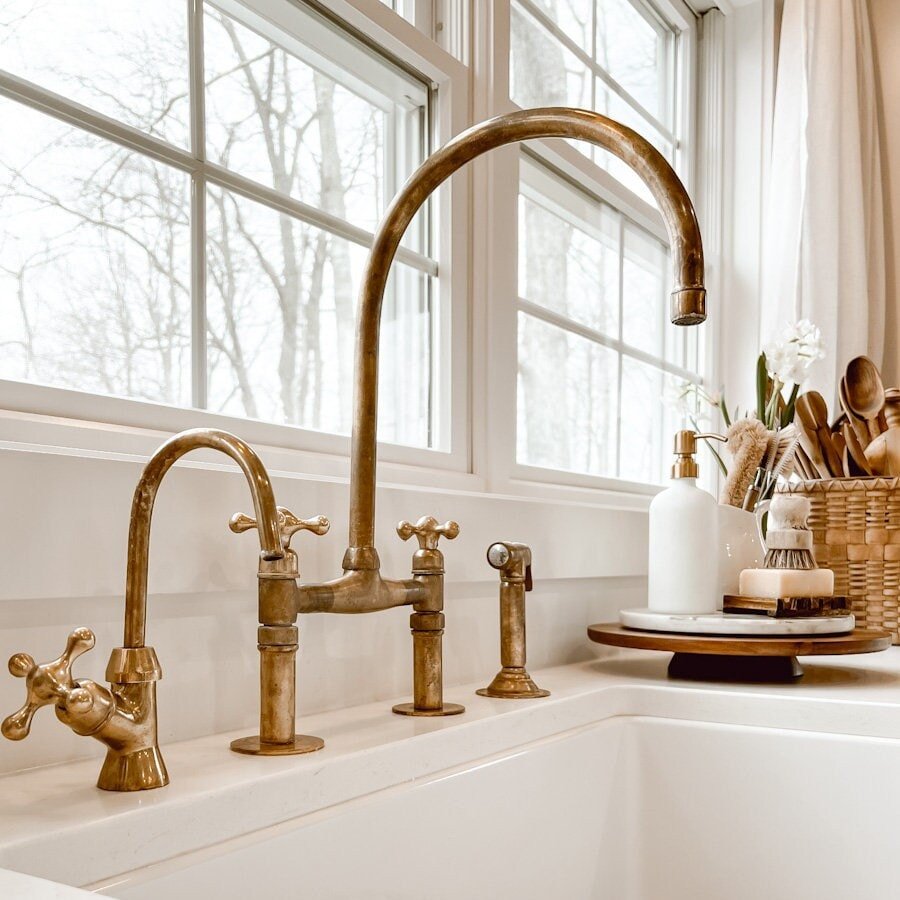 Unlacquered Brass Kitchen Faucet with...