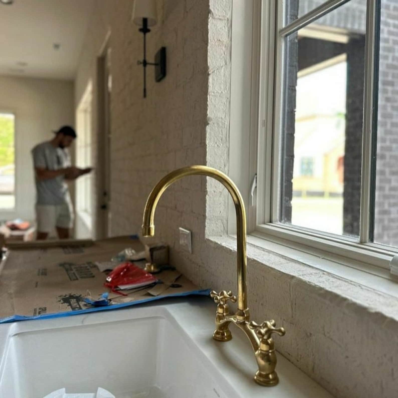 Unlacquered Brass Kitchen Faucet - Bridge V – Brasspure
