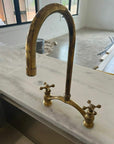 Unlacquered Brass Kitchen Faucet - Bridge V - Brasspure