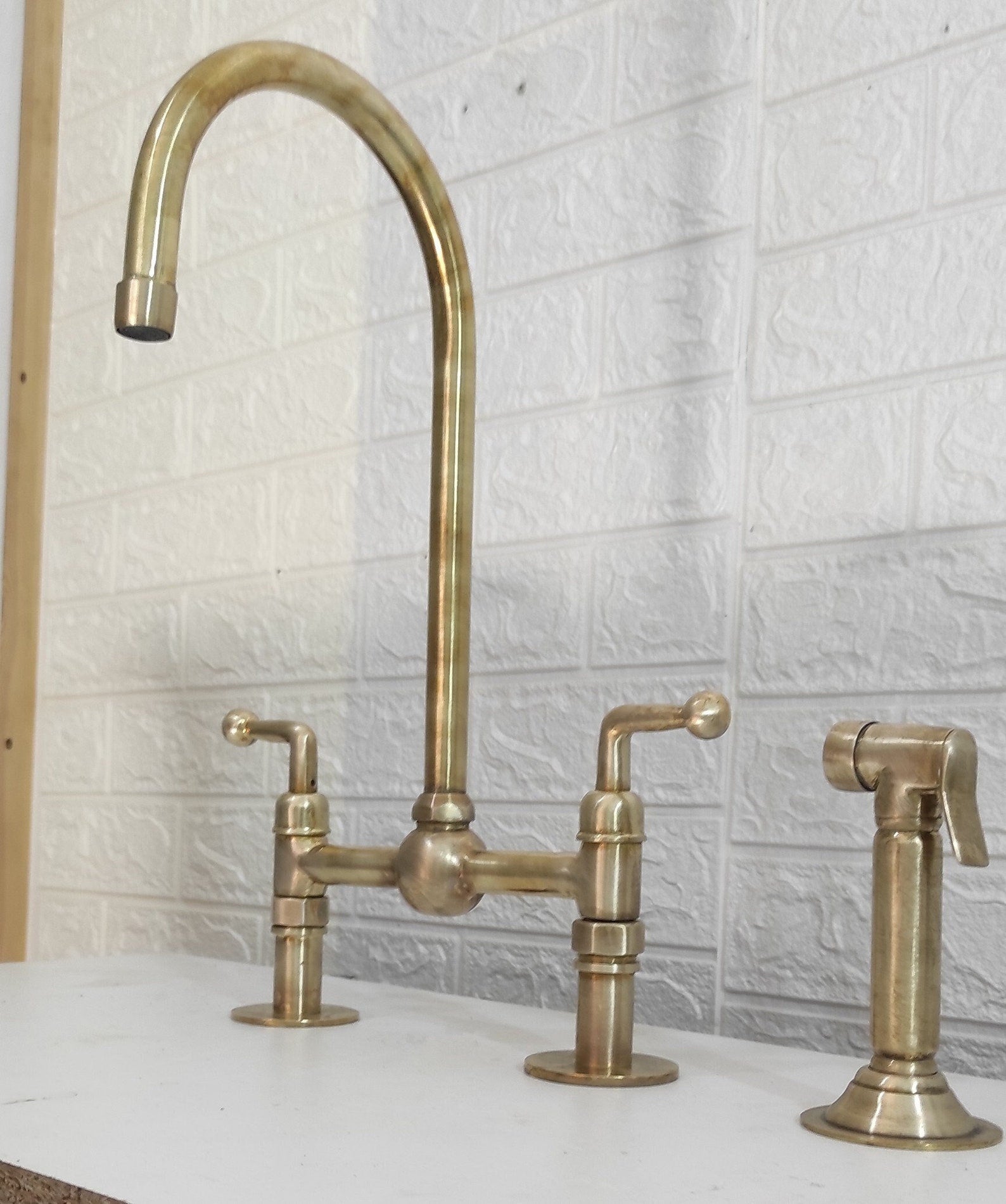 Unlacquered Brass Ball Center Kitchen Faucet - Vintage Bridge