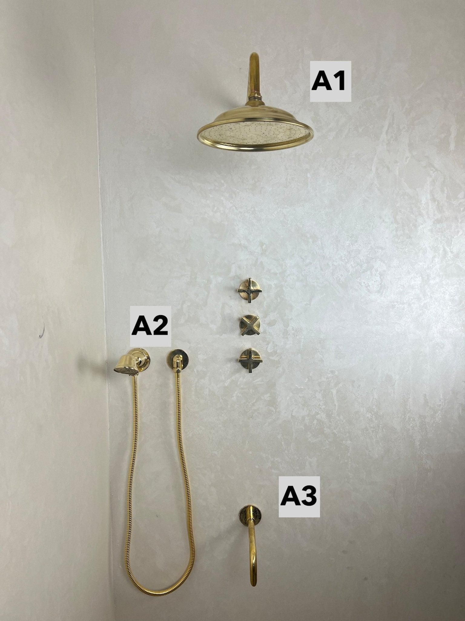 Unlacquered Brass Shower Set - Brasspure
