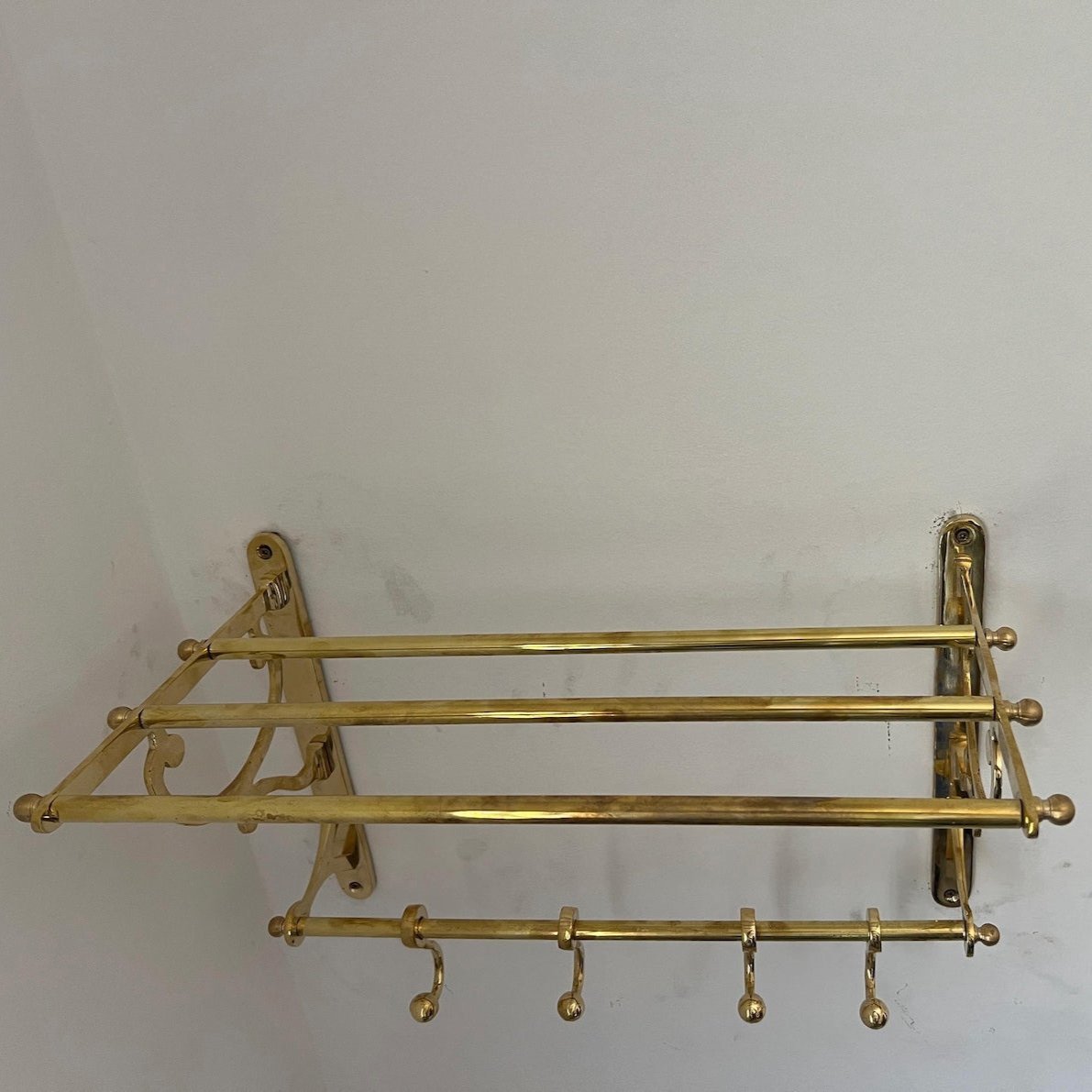 Unlacquered Brass Towel Rack With hooks - Brasspure