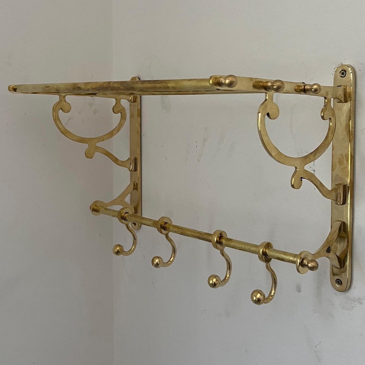 Unlacquered Brass Towel Rack With hooks - Brasspure