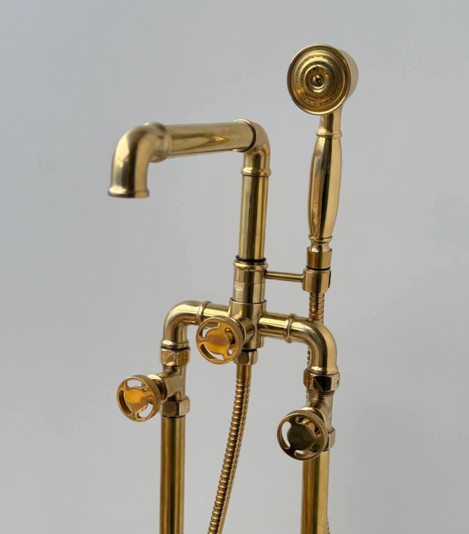 Unlacquered Brass Tub filler Faucet With Wheel Handle