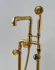 Unlacquered Brass Tub filler Faucet With Wheel Handle