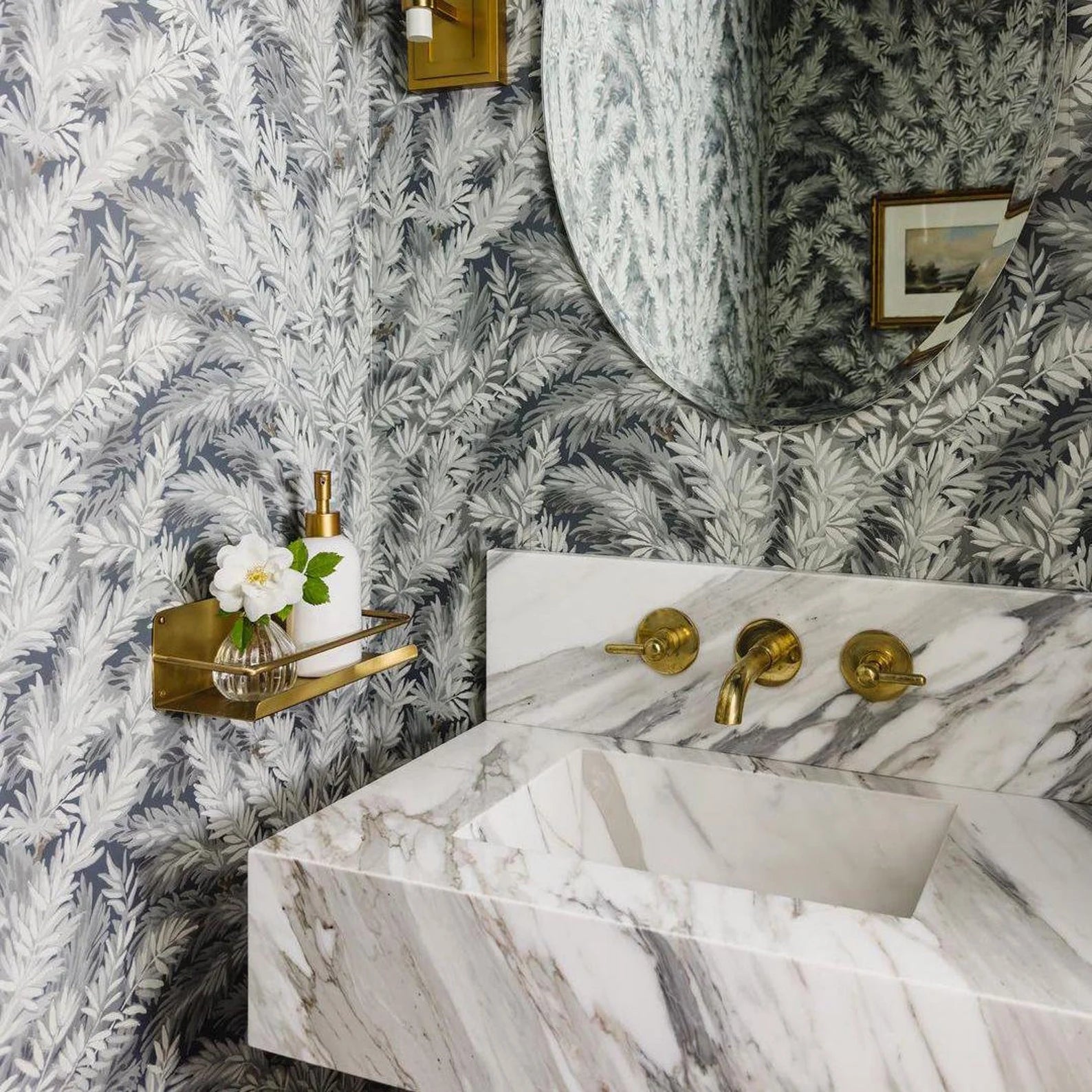 unlacquered brass wall mount faucet for marble sink