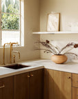 Unlacquered brass bridge faucet with sprayer