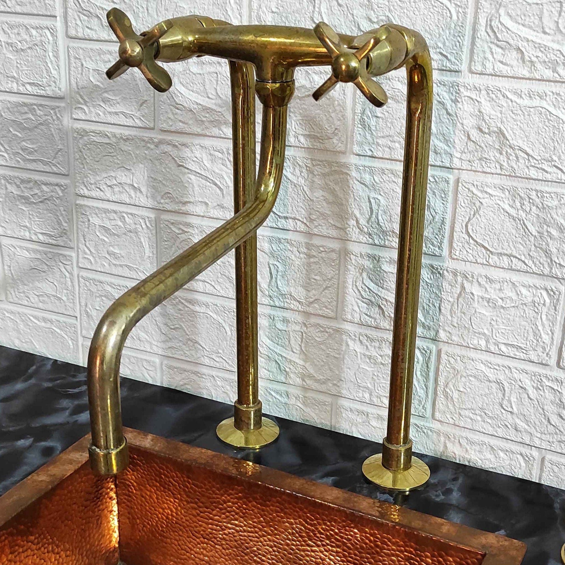 Antique Brass Kitchen Faucet With Long Legs - Brasspure