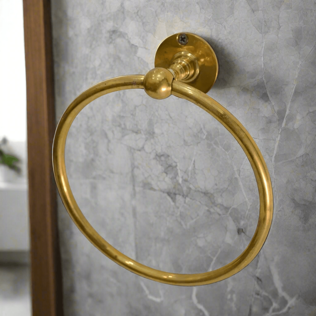 Brass Bathroom Ring Towel Rack - Brasspure