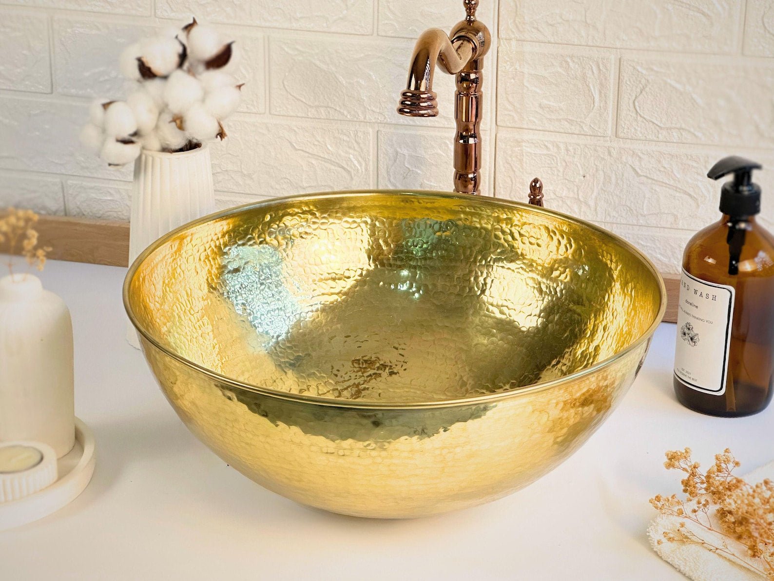 Hammered Brass Round Sink - Brasspure