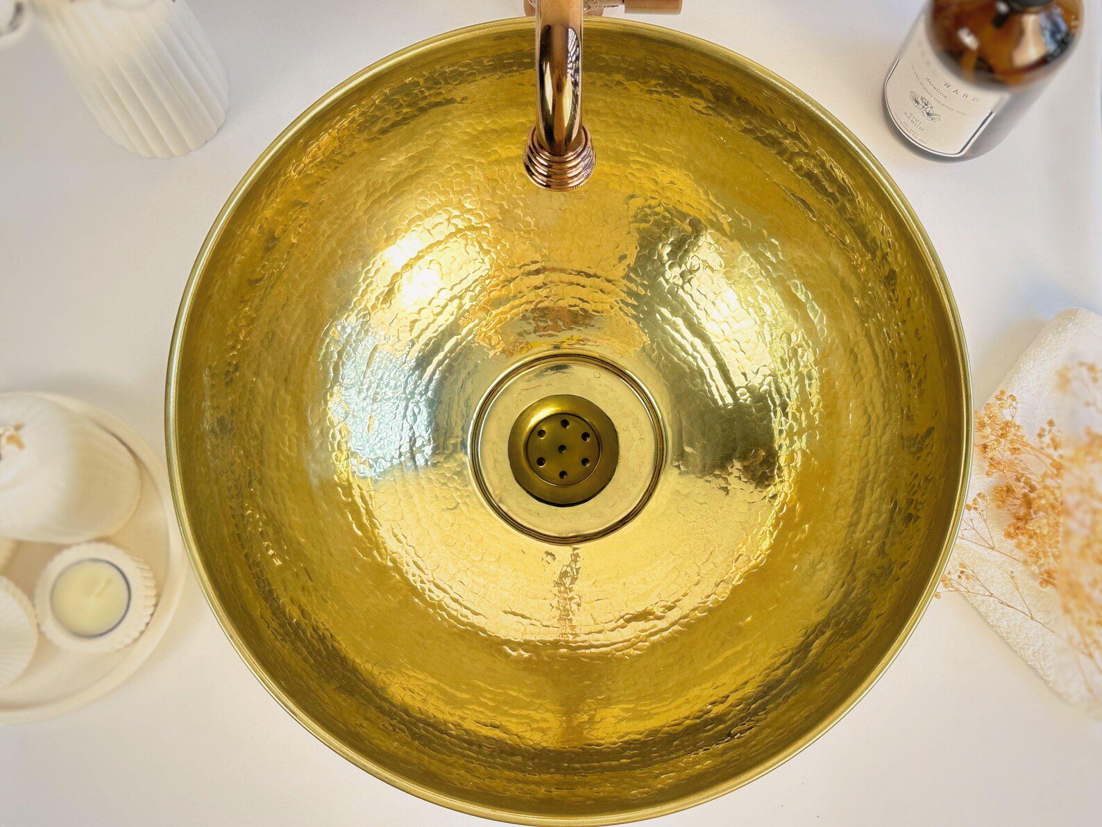 Hammered Brass Round Sink - Brasspure