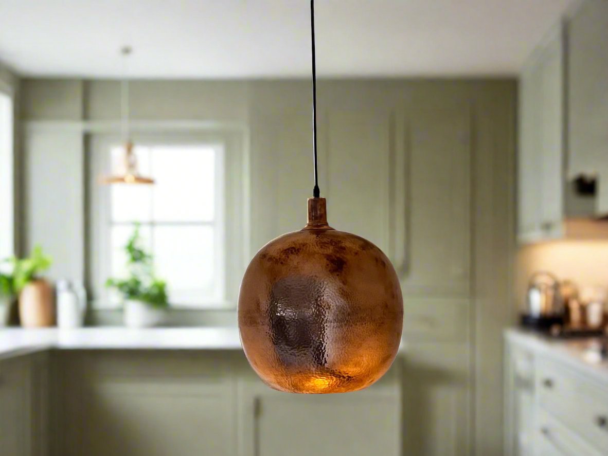 Hammered Copper Ball Pendant Light - Brasspure