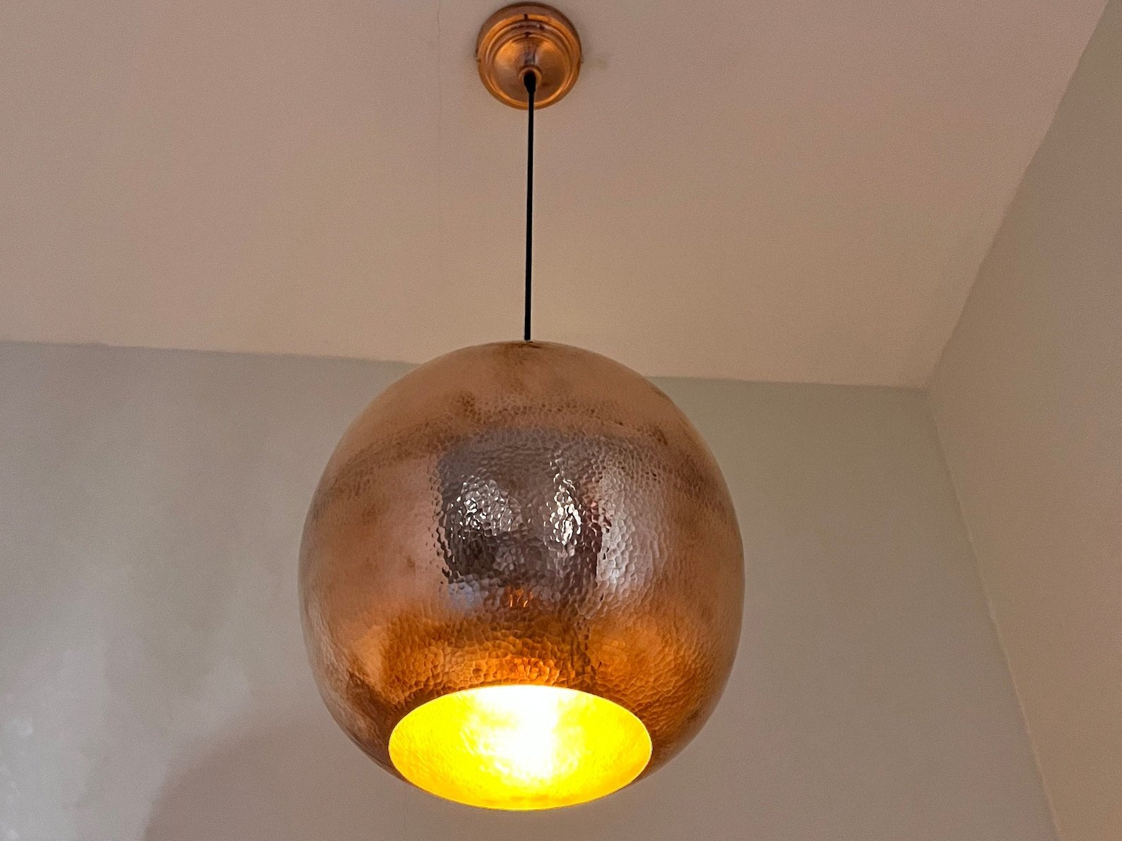 Hammered Copper Ball Pendant Light - Brasspure