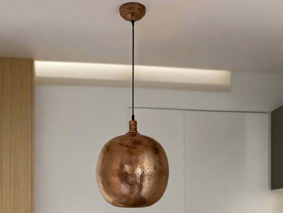 Hammered Copper Ball Pendant Light - Brasspure