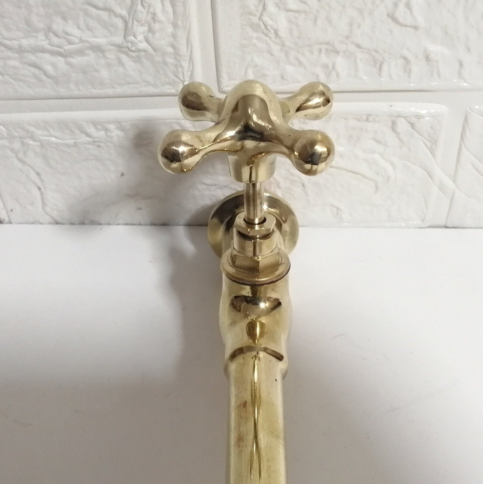 Handmade Brass Wall-Mount Faucet, Single Hole Bathroom Faucet Cross ...