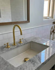 Unlacquered Brass Deck Mounted Bathroom Faucet Lever Handle