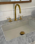 Unlacquered Brass Deck Mounted Bathroom Faucet Lever Handle