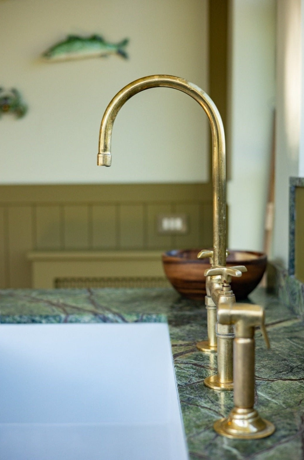Unlacquered Brass Kitchen Faucet With Linear Legs - Solid Brass Bridge Faucet - Kitchen Faucets