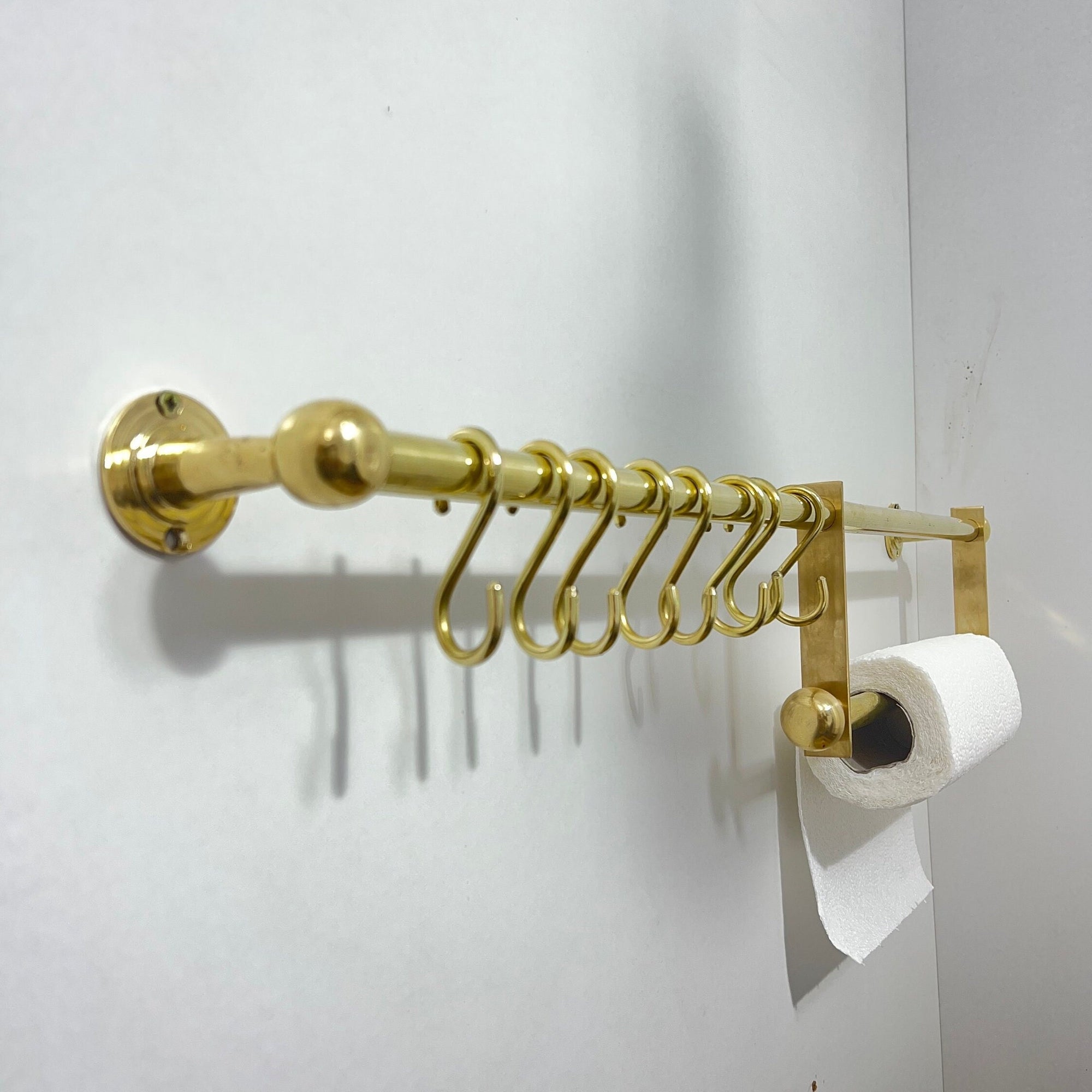 Unlacquered Brass Pot Rack With Tissue Holder