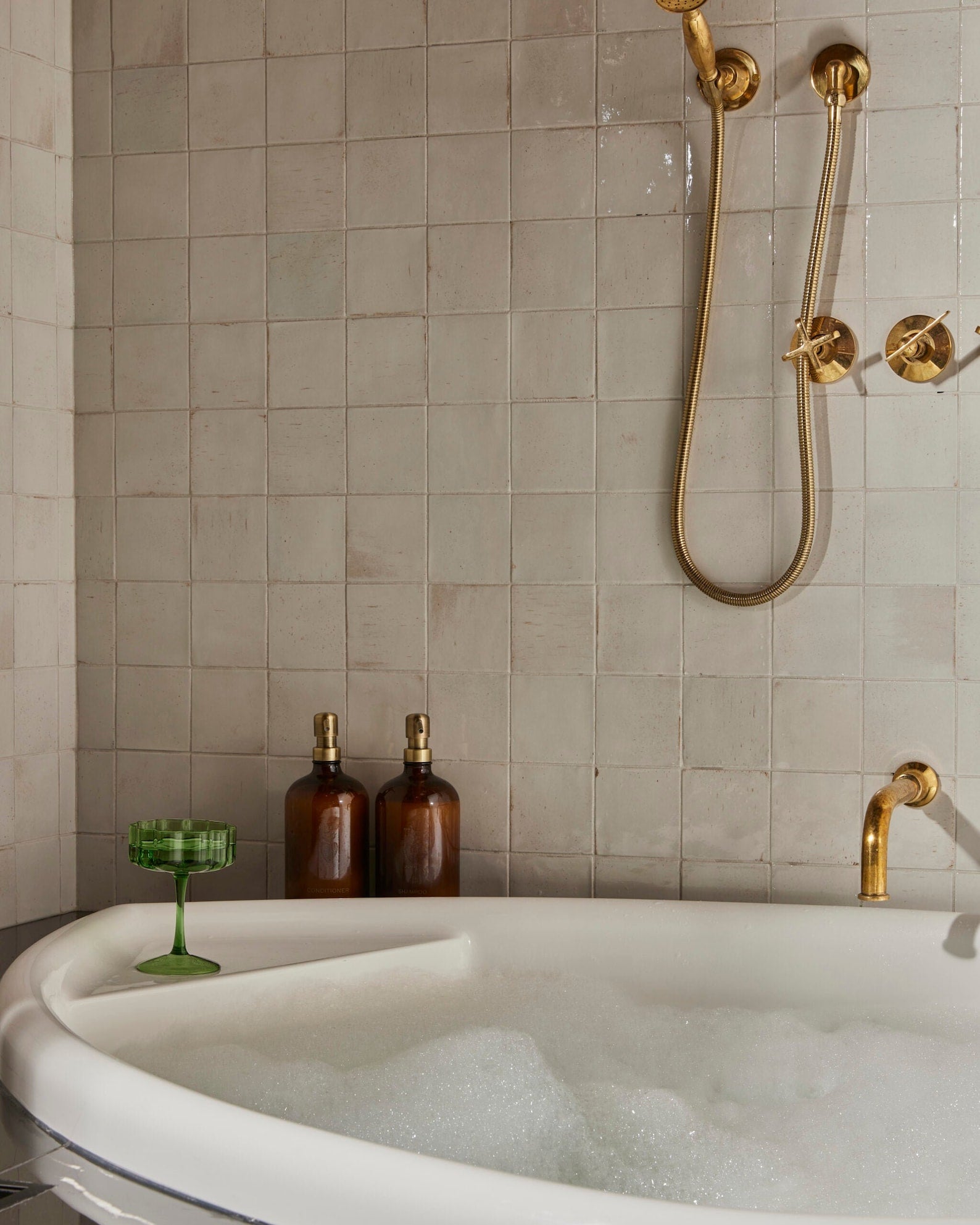 Unlaquered Brass Shower Set, Faucet and Handheld