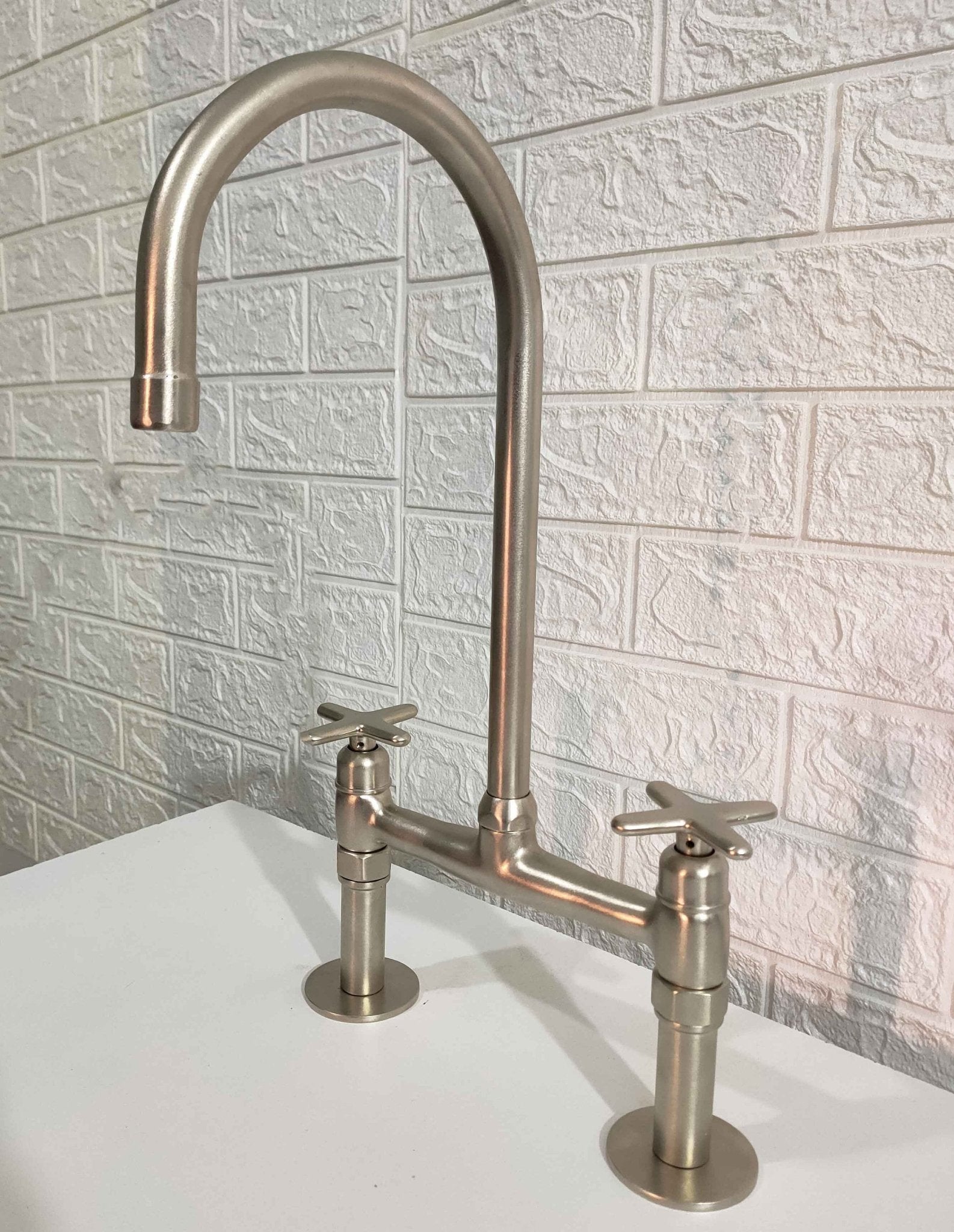 Solid Brass Bridge Faucet Nickel Matte Finish - Brasspure