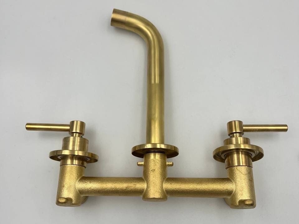 Solid Brass Wall Mounted Faucet, Unlacquered Brass Bathroom Faucet