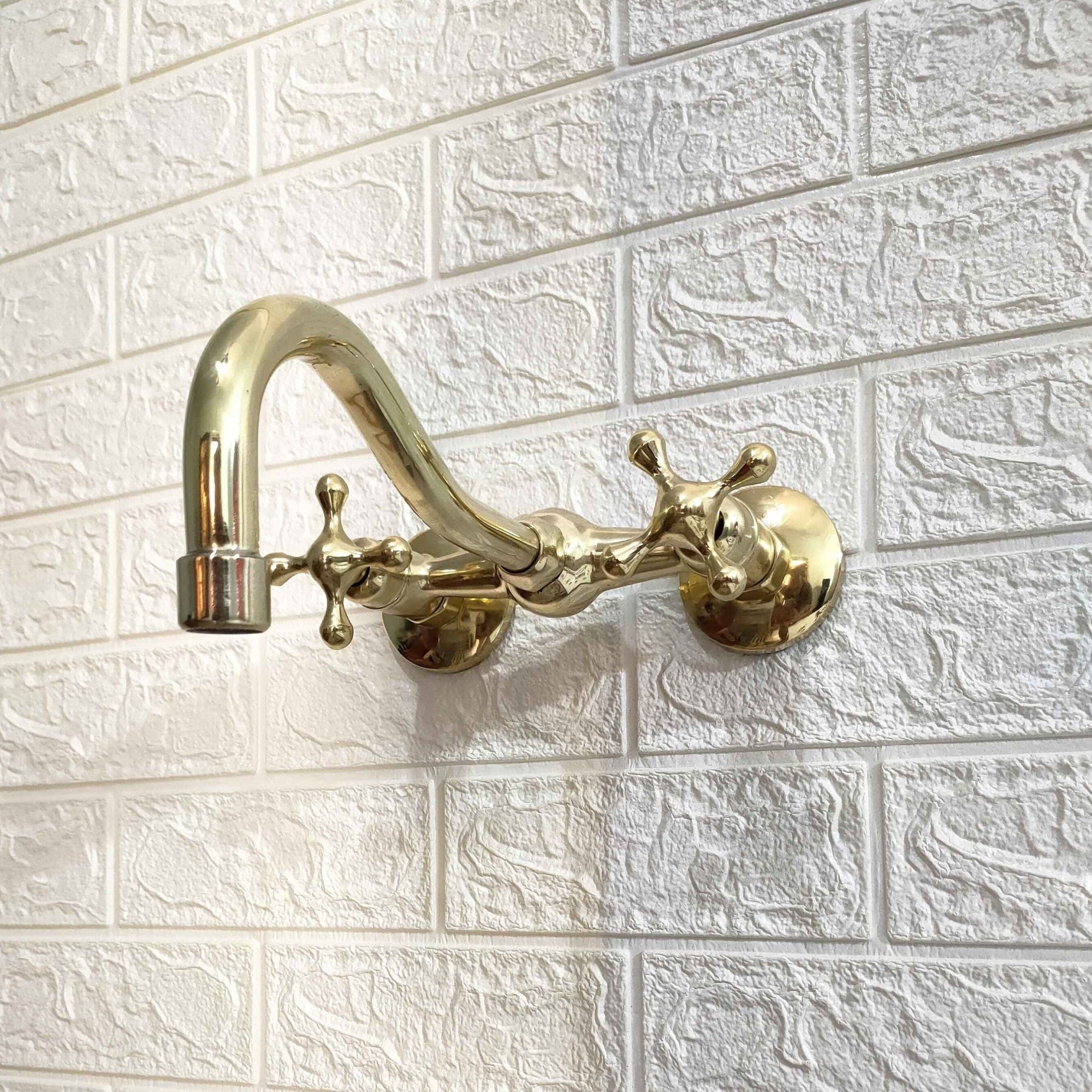 Unlacquered Brass Curved Wall Mounted faucet - Brasspure