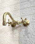 Unlacquered Brass Curved Wall Mounted faucet - Brasspure