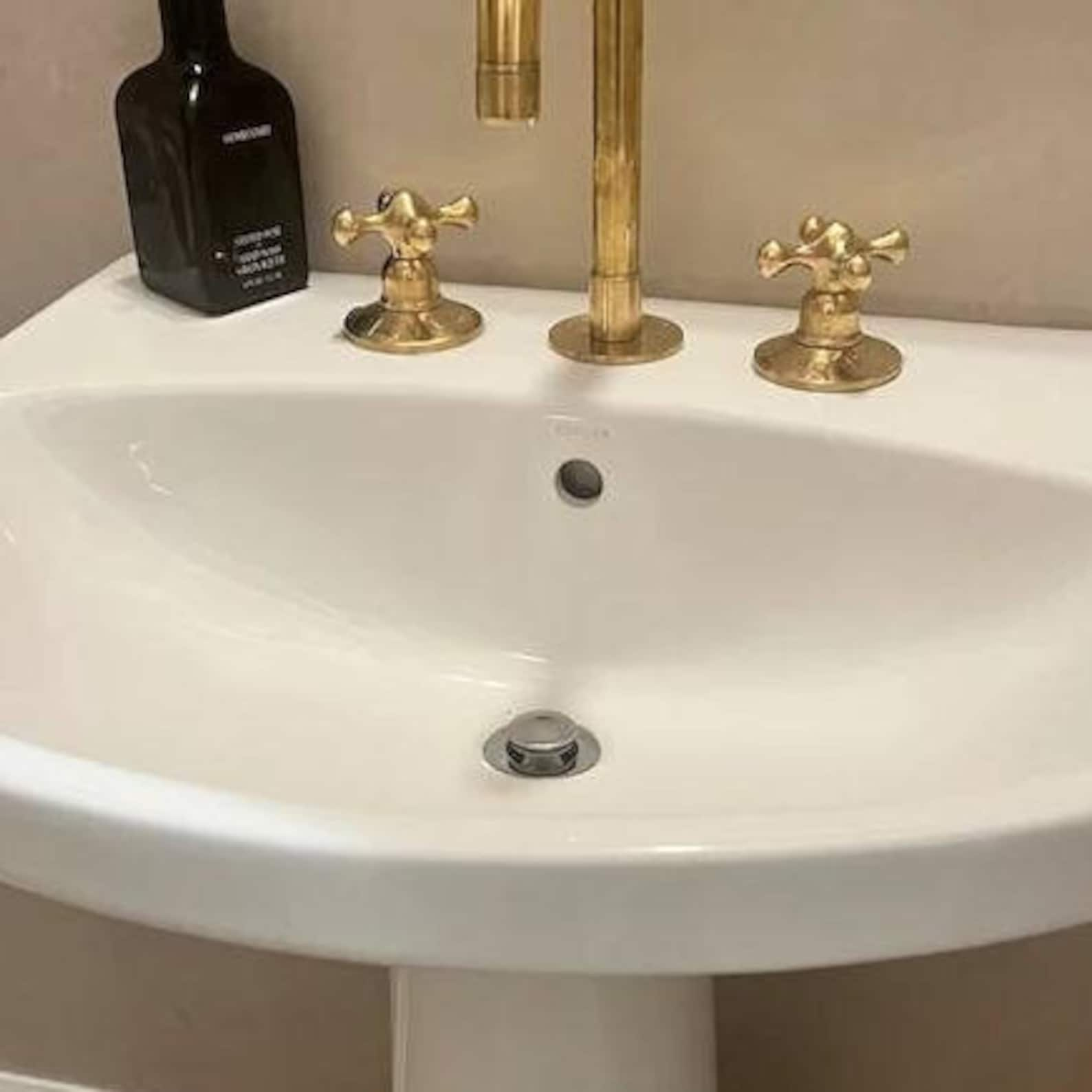 Unlacquered Brass Deck Mounted Bathroom Faucet - Brasspure