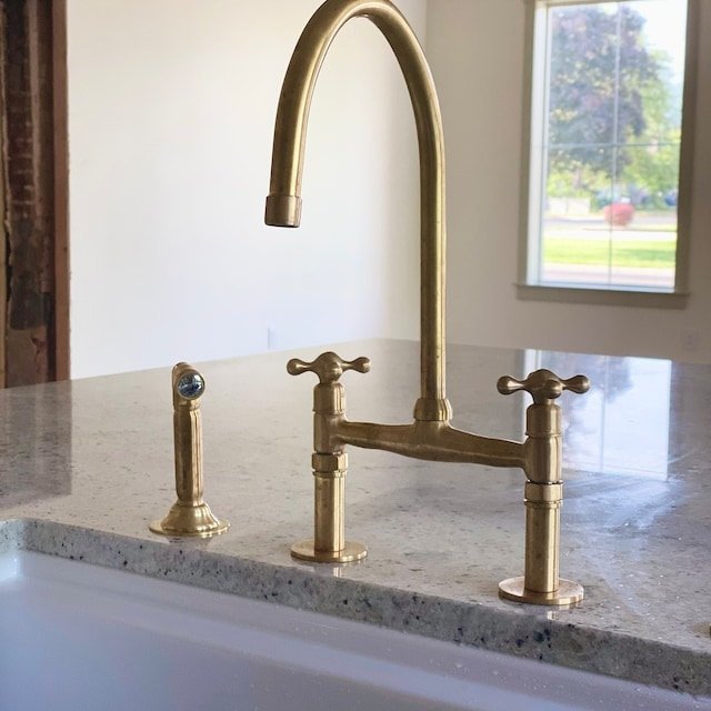 Unlacquered Brass Kitchen Faucet With Linear Legs - Solid Brass