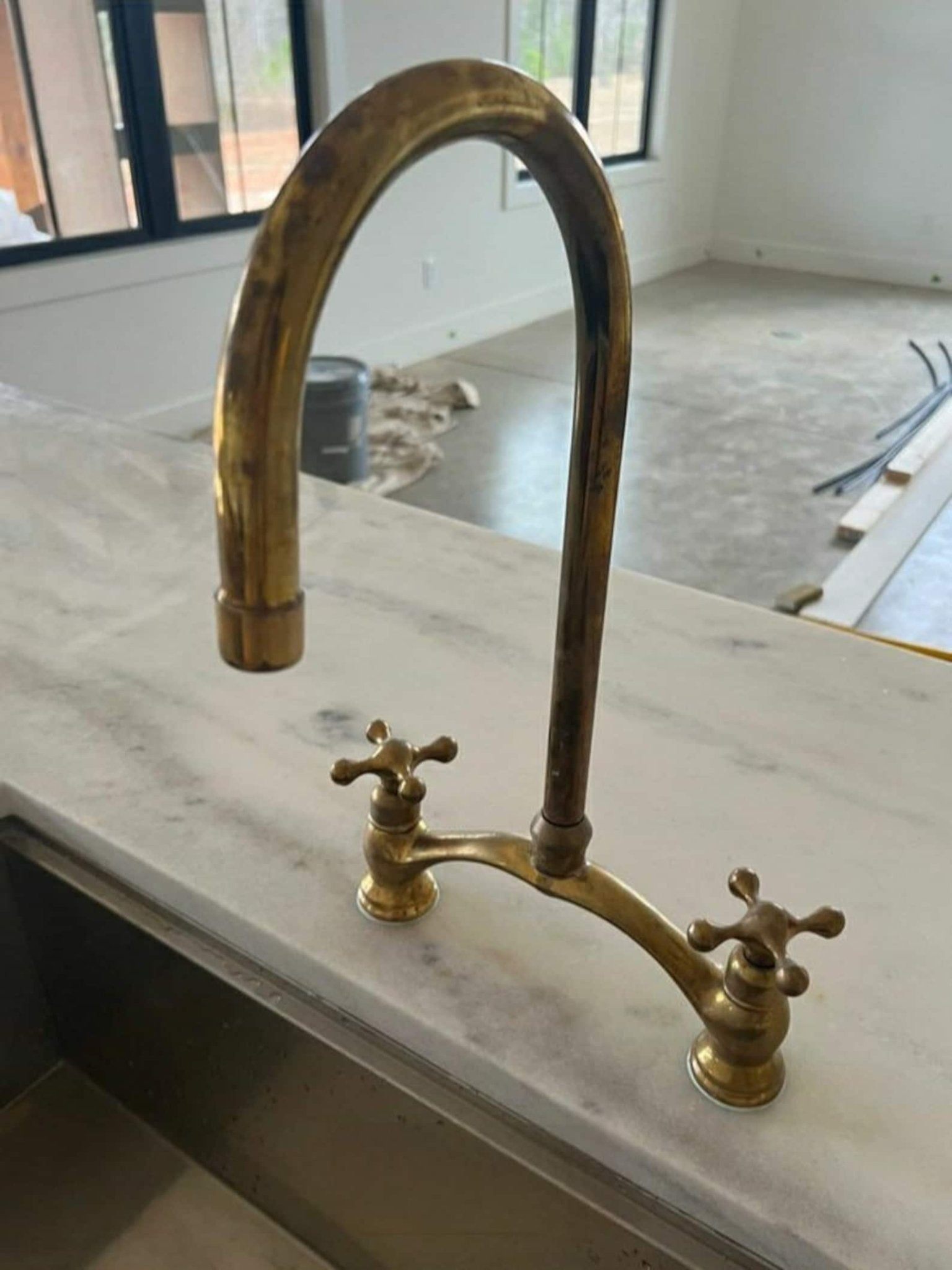 Unlacquered Brass Kitchen Faucet - Bridge V - Brasspure